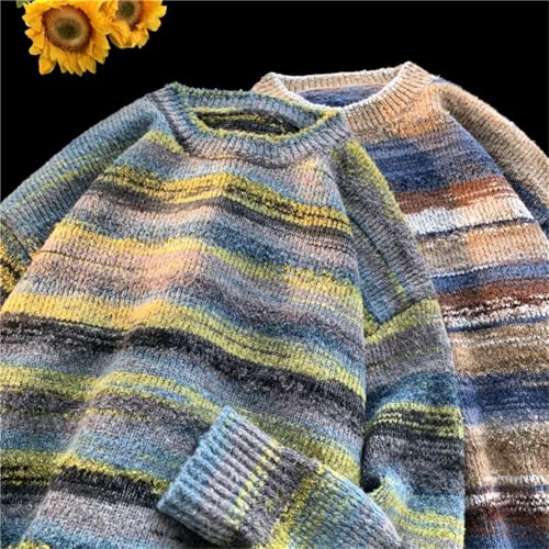 Men's Tie-Dye Knitted Sweater Crew Neck Knitted Pullover Contrast Color Long Sleeve Knitted Warm Cashmere Sweater3
