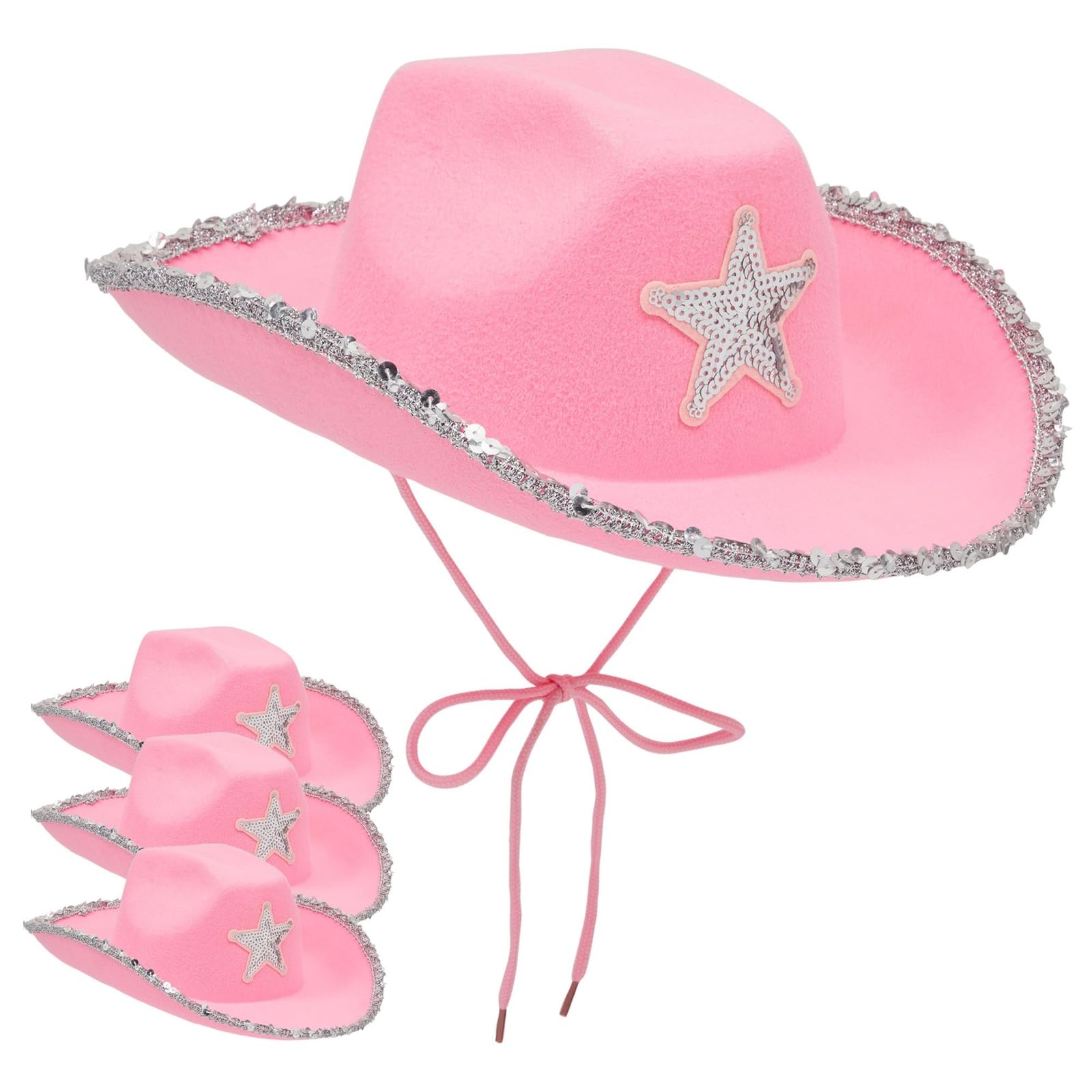 Zodaca4-Pack Pink Cowboy Hats - Cute Felt Cowgirl Hats with Western Star for Costume, Dress Up Party (Adult Size)