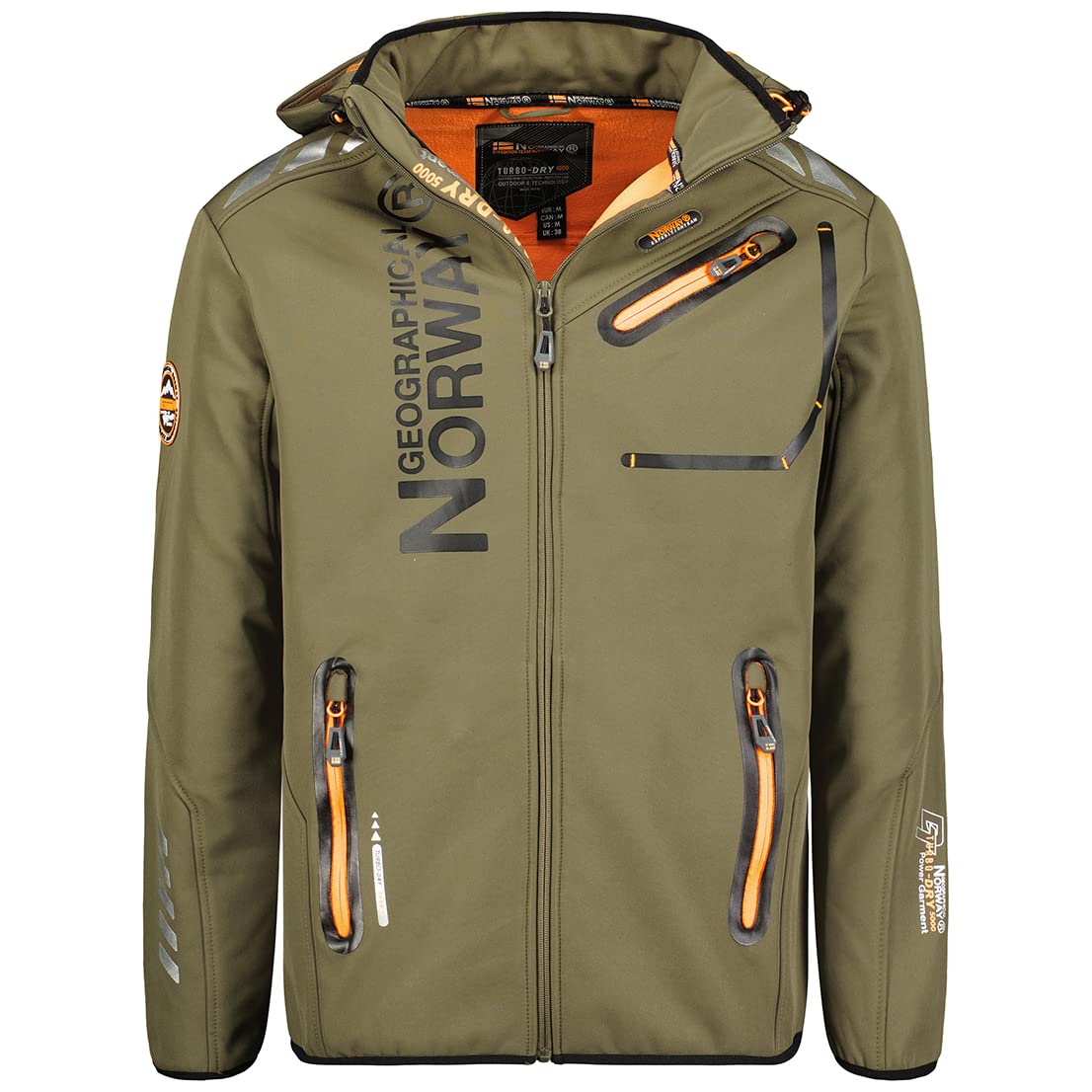 Geographical Norway Royaute Men - Giacca Cappuccio Softshell Impermeabile Uomo - Giacca Vento Tattica Da Esterno - Escursionismo Sci Autunno Inverno Primavera (Chaqui arancione XL)