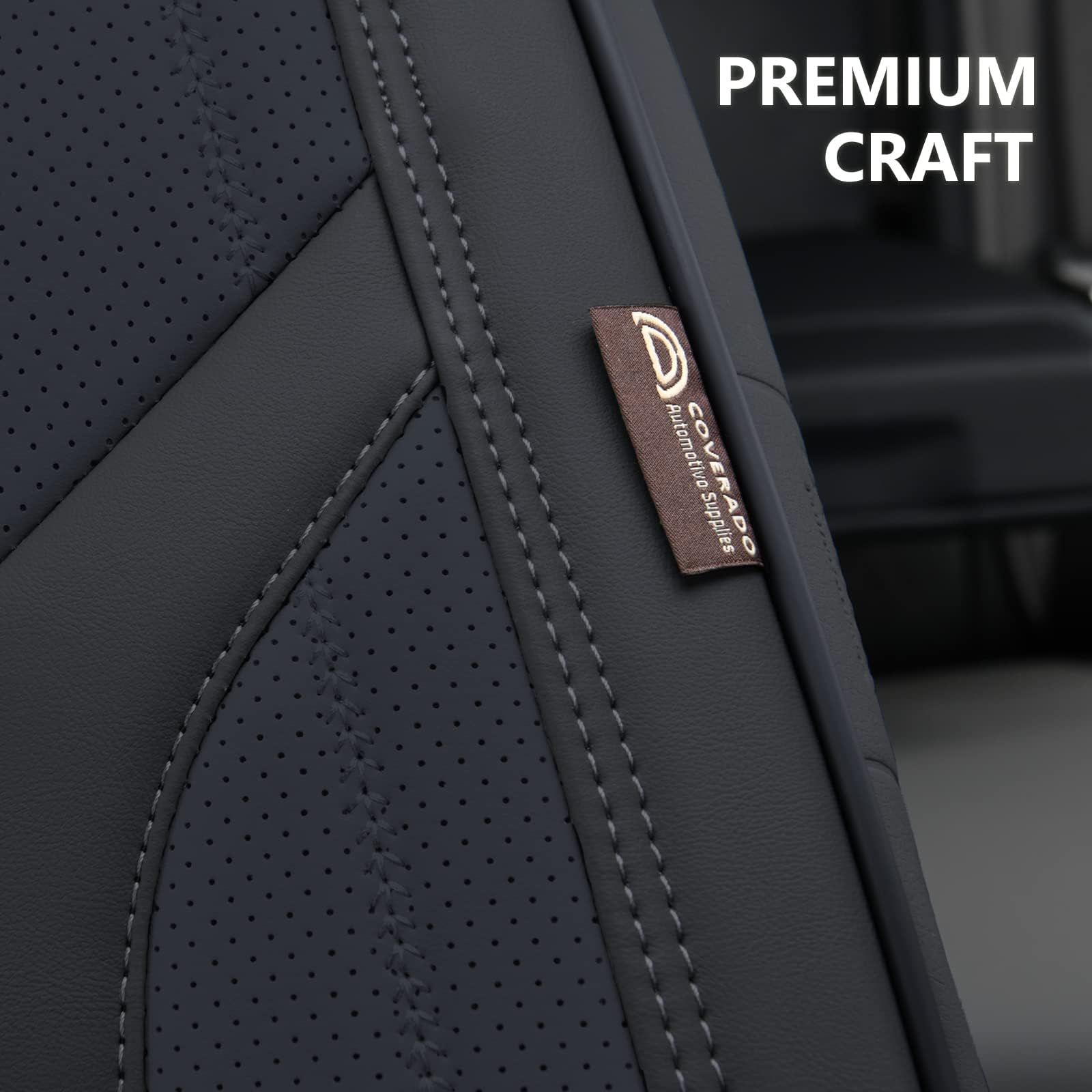 Coverado Coprisedili Auto Pelle per 5 Posti, Set Coprisedile Auto Universali Impermeabili on Grani in Rilievo, Completo Copri Sedile Auto Traspiranti per Berlina SUV Pickup Furgone, Nero