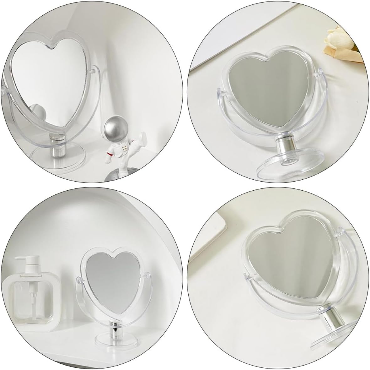 Heart-Shaped Double-Sided Acrylic Desktop Makeup Mirror, Cosmetic Vanity Mirror for Women Bedroom Dressing Table Decor image 3