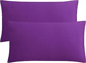FLXXIE 2 Pack Microfiber King Pillow Cases, 1800 Super Soft Pillowcases with Envelope Closure, Wrinkle, Fade and Stain Resistant Pillow Covers, 20x36, Purple