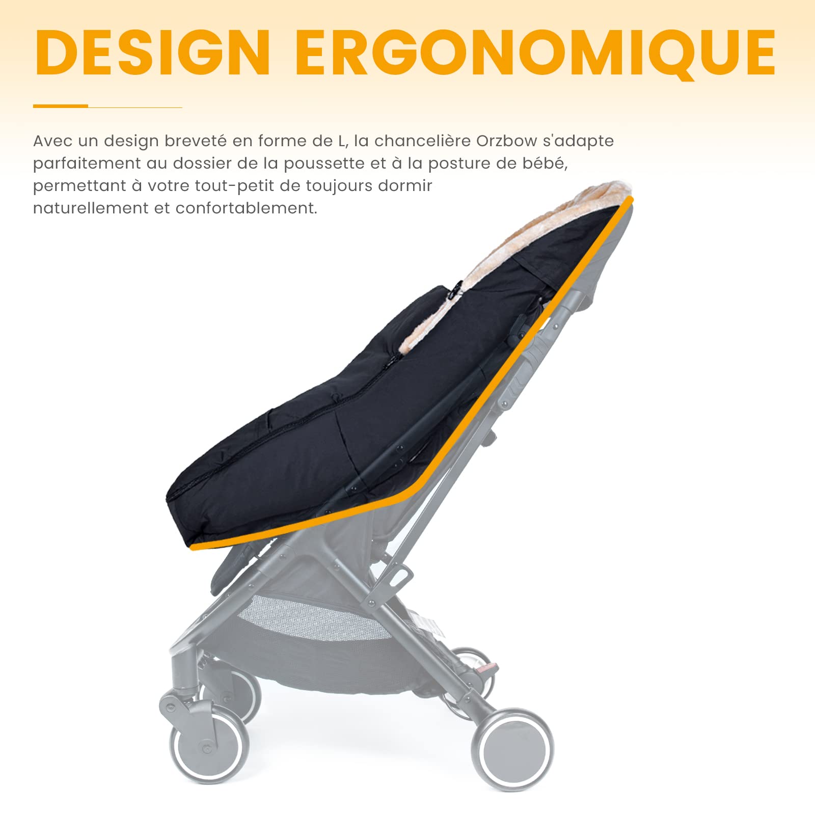 Orzbow Chanceliere Bebe Poussette, Fausse Peau d'agneau, Chanceliere Universelle pour Poussette avec Fermeture Éclair, Amovible et Imperméable, Lavable en Machine (Noir)