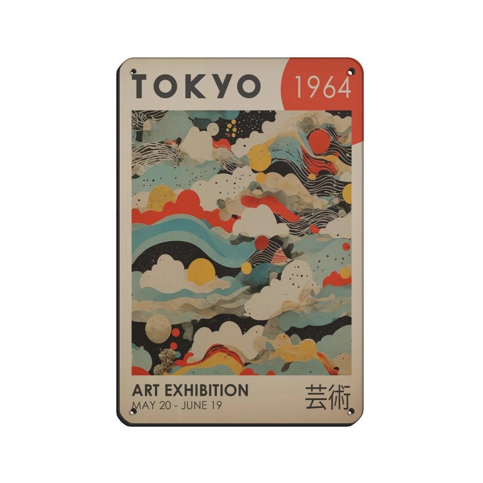 Japanese Art Exhibition,Japanese Landscape Poster Tin Sign Vintage Metal Pub Club Cafe Bar Home Wall Art Decoration Poster Retro 8x12inch(20x30cm)