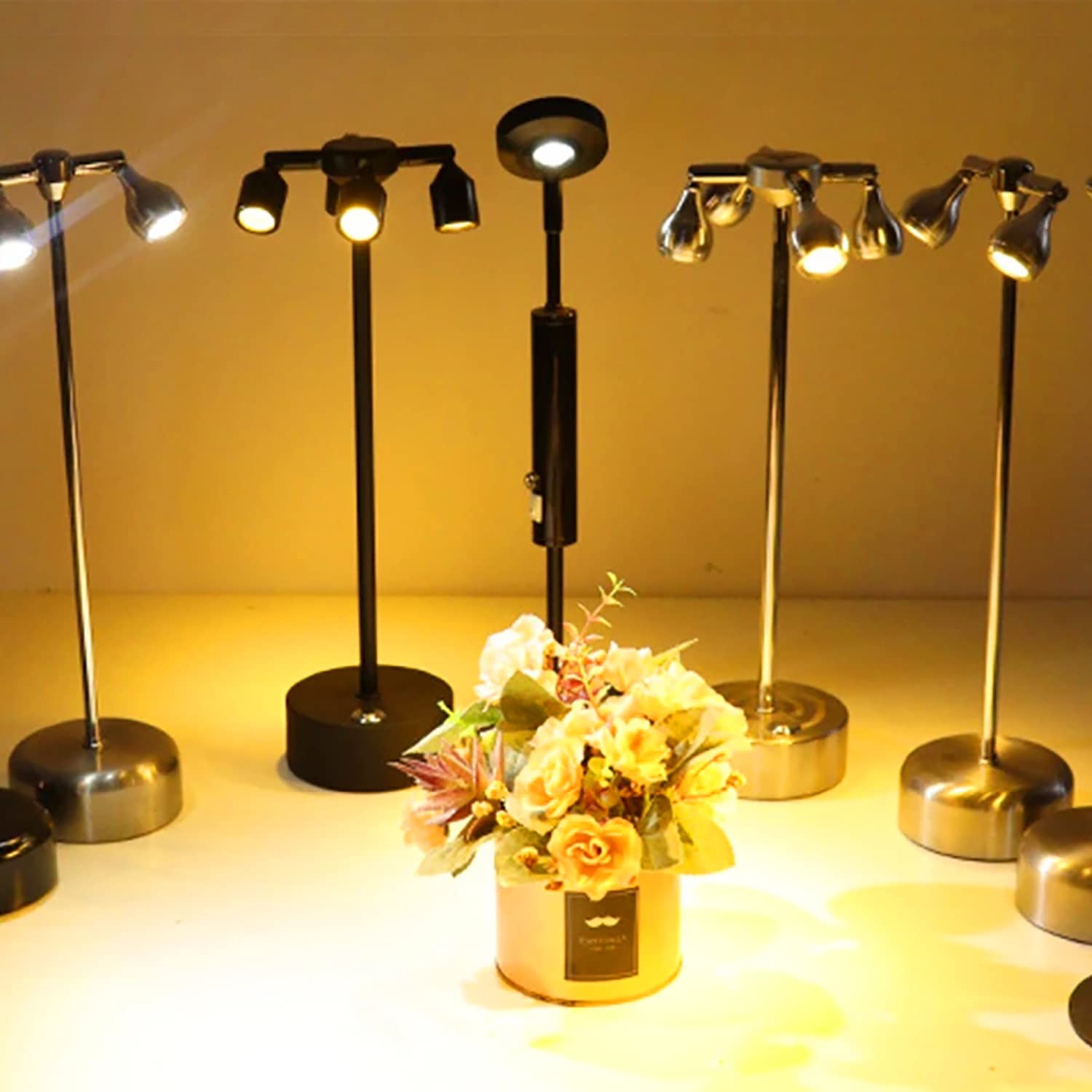 Lámpara de Escritorio con Poste LED, luz Nocturna de un Solo Cabezal de Escritorio Creativo, Foco LED Giratorio de Doble Cabezal, lámpara de Mesa Decorativa para Sala de Estar, Bar, Comedor,