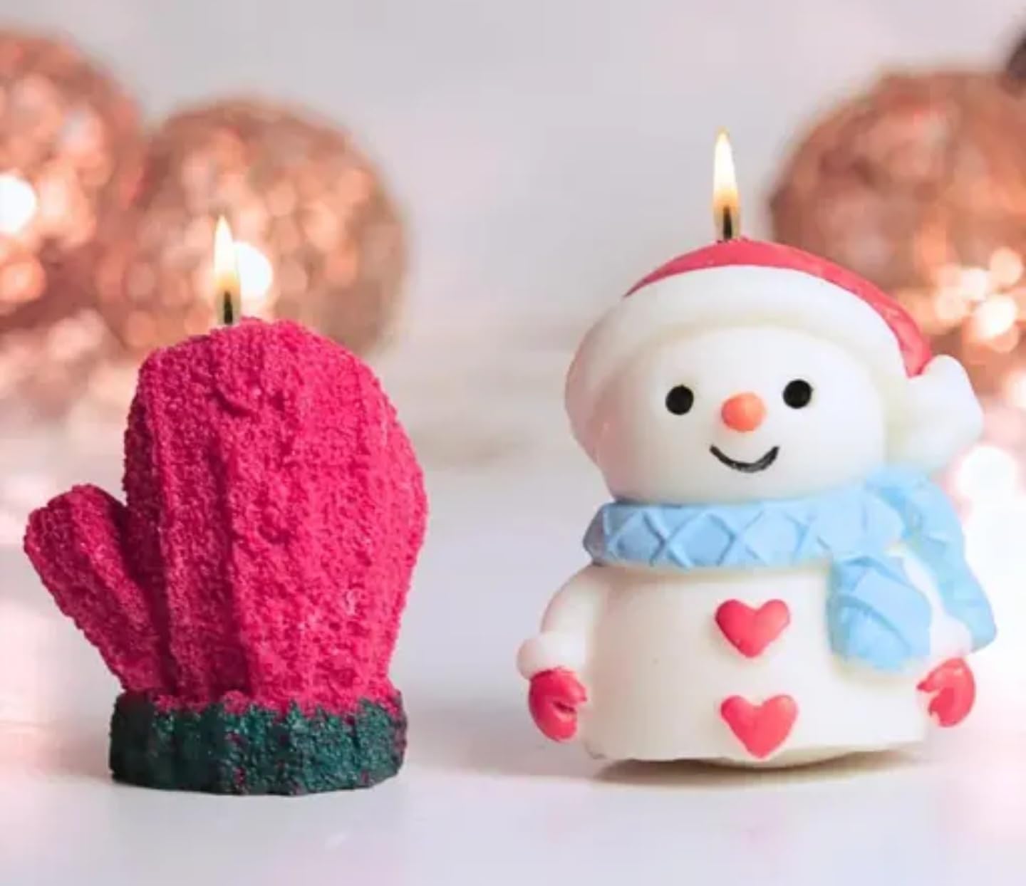 Holiday Snowman and Red Mitten Candle Set, Christmas Decorative Candles, 2 Pieces