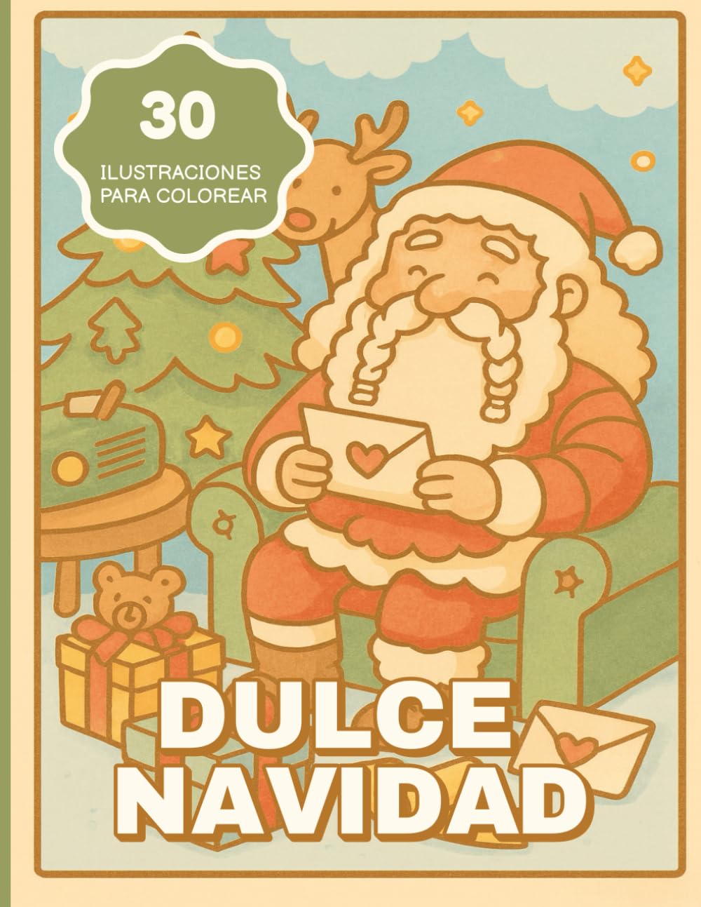 Libro de Colorear Navidad para Niños: 30 dibujos navideños fáciles y divertidos: Santa, renos, regalos, árboles y más