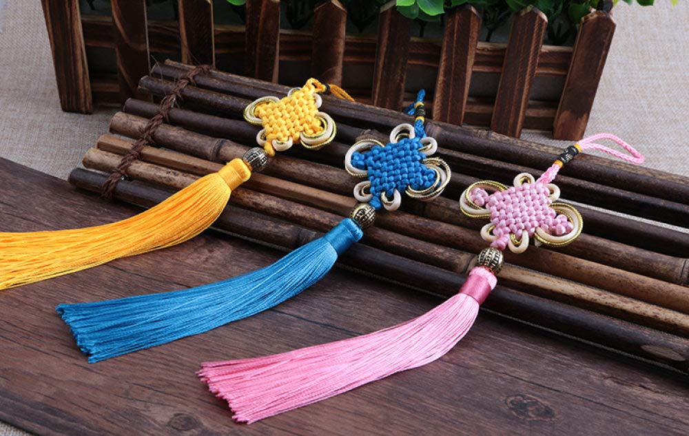 5/10/20Pcs Pendentif à Franges en Soie avec Pompons en Noeud Chinois, Artisanat Frange Gland Garniture Décoration de la Maison Caractéristiques Chinoises Ornements Cadeaux, Café Noir, 5PCS (Bleu Cie