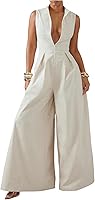 SOLYHUX Women's Mock Neck Sleeveless Zipper Front Wide Leg Jumpsuit - Elegant Summer Romper for Office & Outings