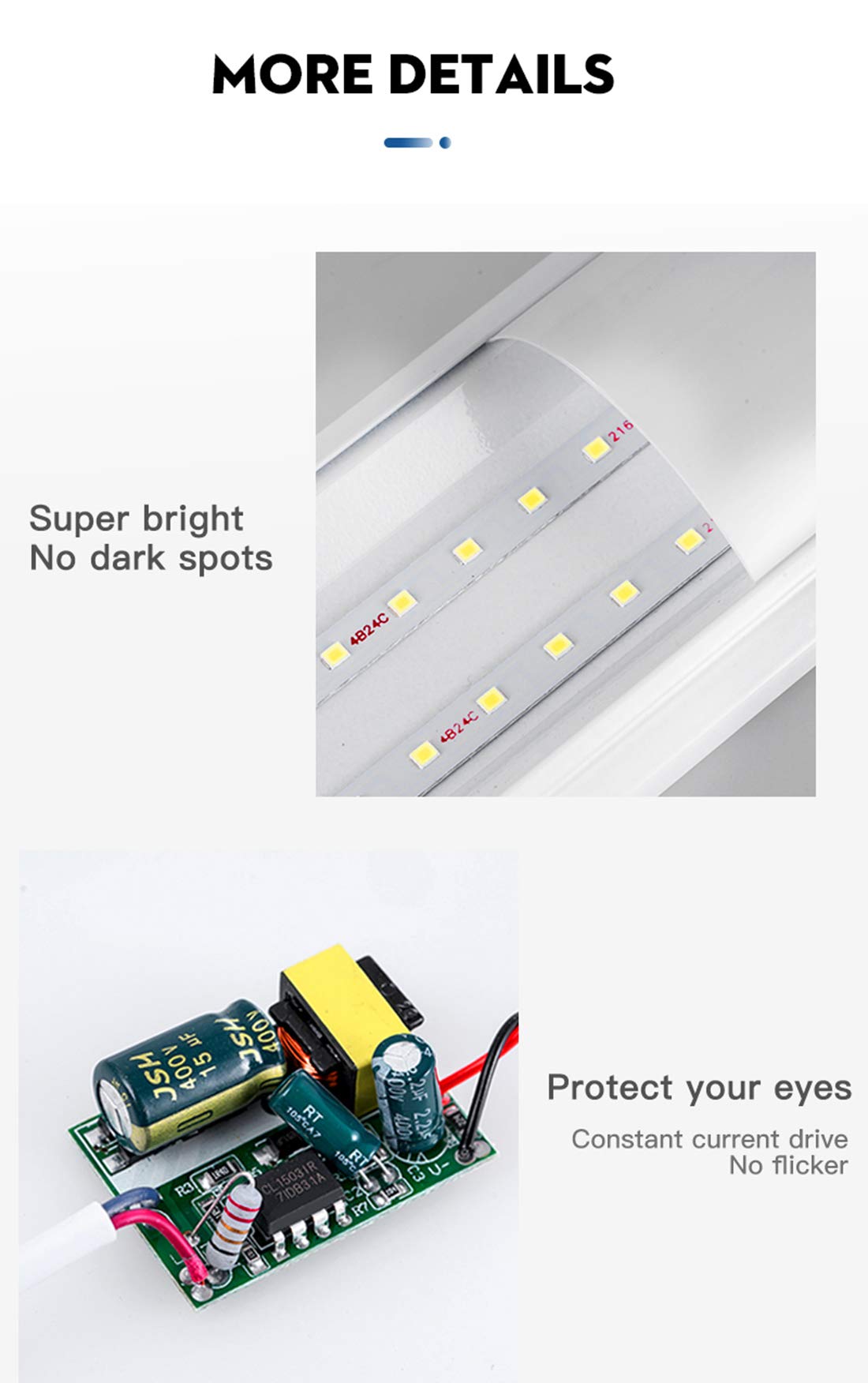 Tubos LED de 10 W 20 W para debajo de mueble de cocina, salón con interruptor, tubo de luz de aluminio para oficina, garaje, taller, dormitorio, salón, baño, cocina (blanco cálido, 20 W, 50 cm x 4