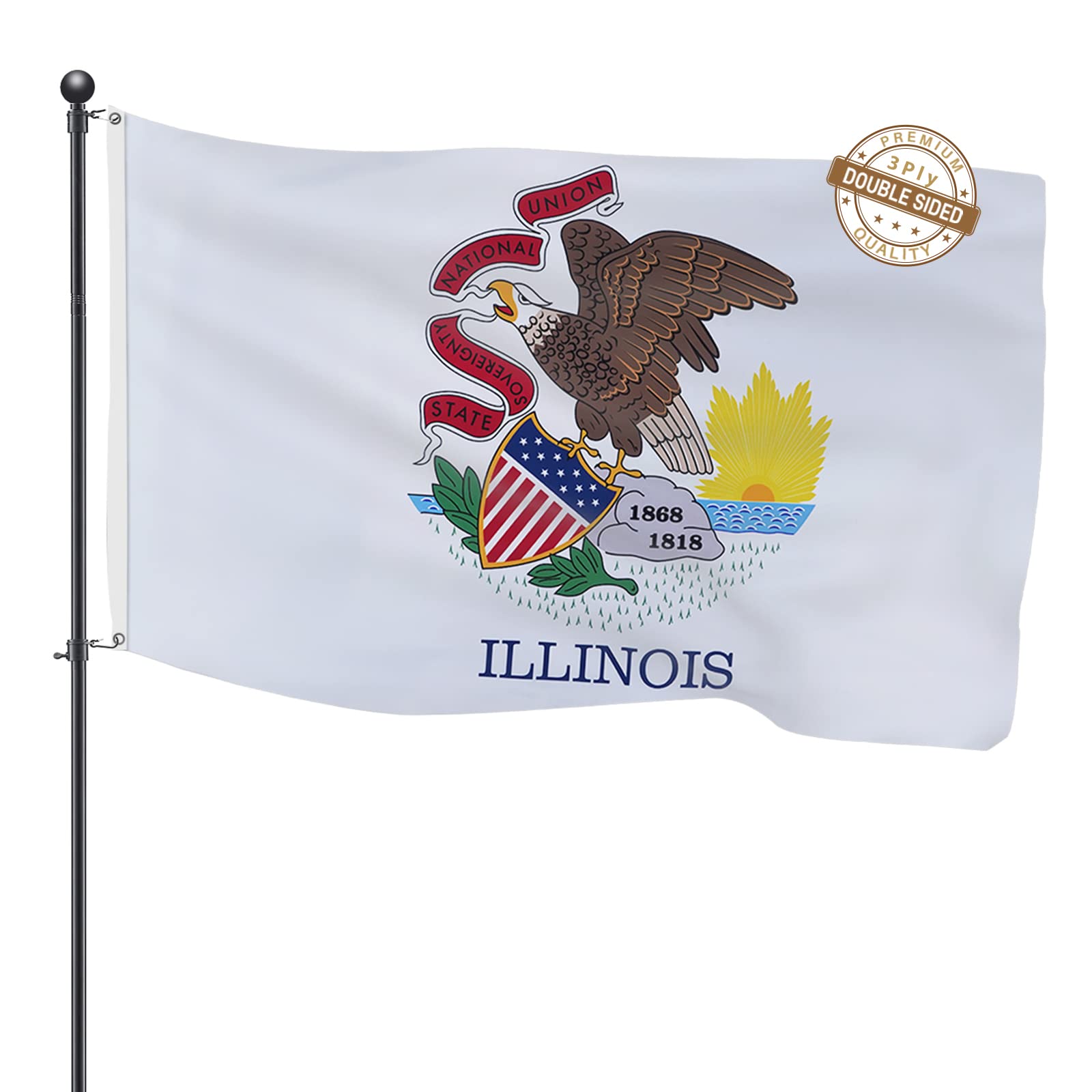 TOPFLAGS Illinois Flag 4x6 Double Side 3Ply IL State Flags Heavy Duty Outdoor 4 Rows Stitched Edge with 2 Brass Grommets