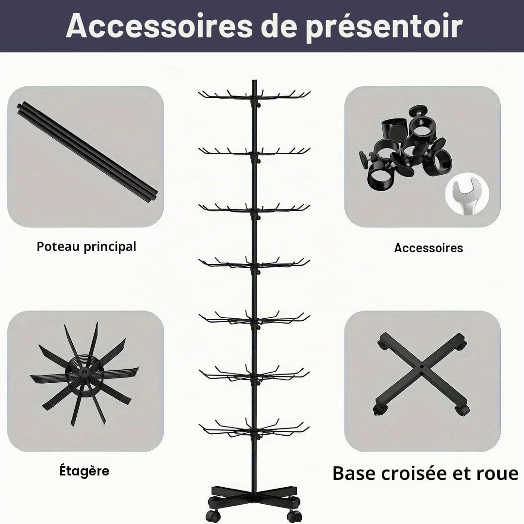 NEWFUN Présentoir Rotatif en Métal à 7 Niveaux,Rotation à 360°, Métal Support Roulette Tournant Pour Articles a Bijoux Chaussette Carte, Adapté Aux Bijouteries et Magasins de Détail