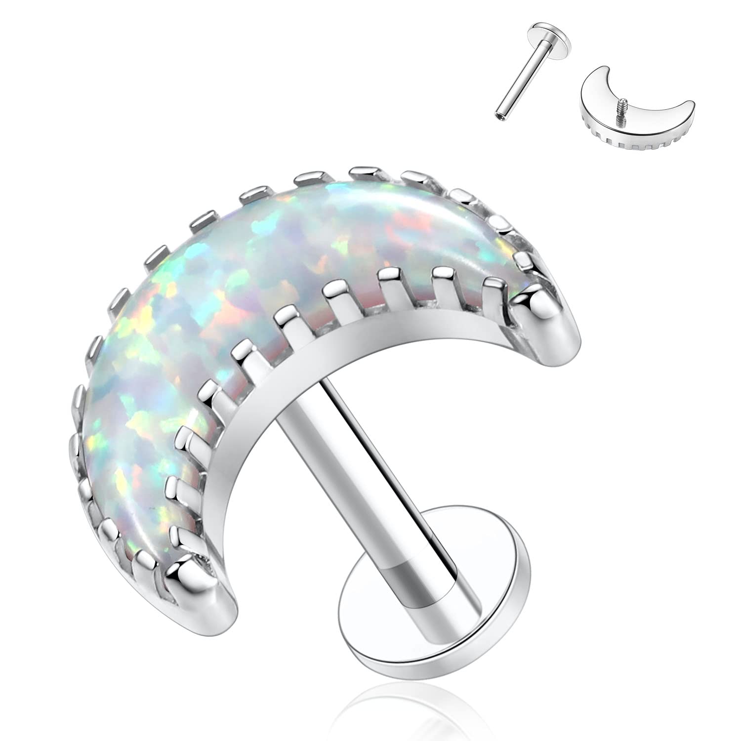AROWRO 16G Labret Studs Lip Rings G23 Titanium Monroe Lip Piercing Jewelry Internally Threaded Helix Tragus Cartilage Conch Earring Women Girls Piercing Jewelry CZ Opal — view 19