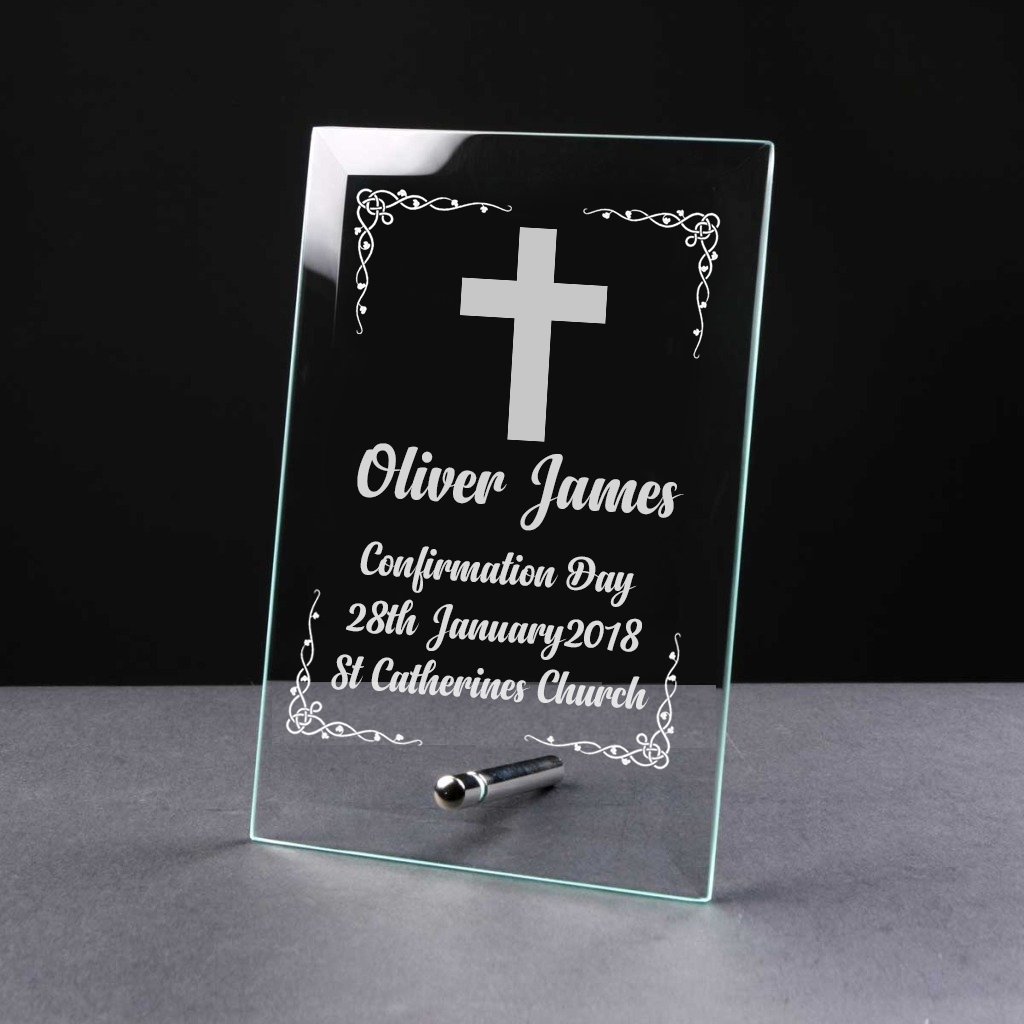 Ukgiftstoreonline Clear/Transparent Personalised Confirmation Day Gift Keepsake Glass Plaque Gift
