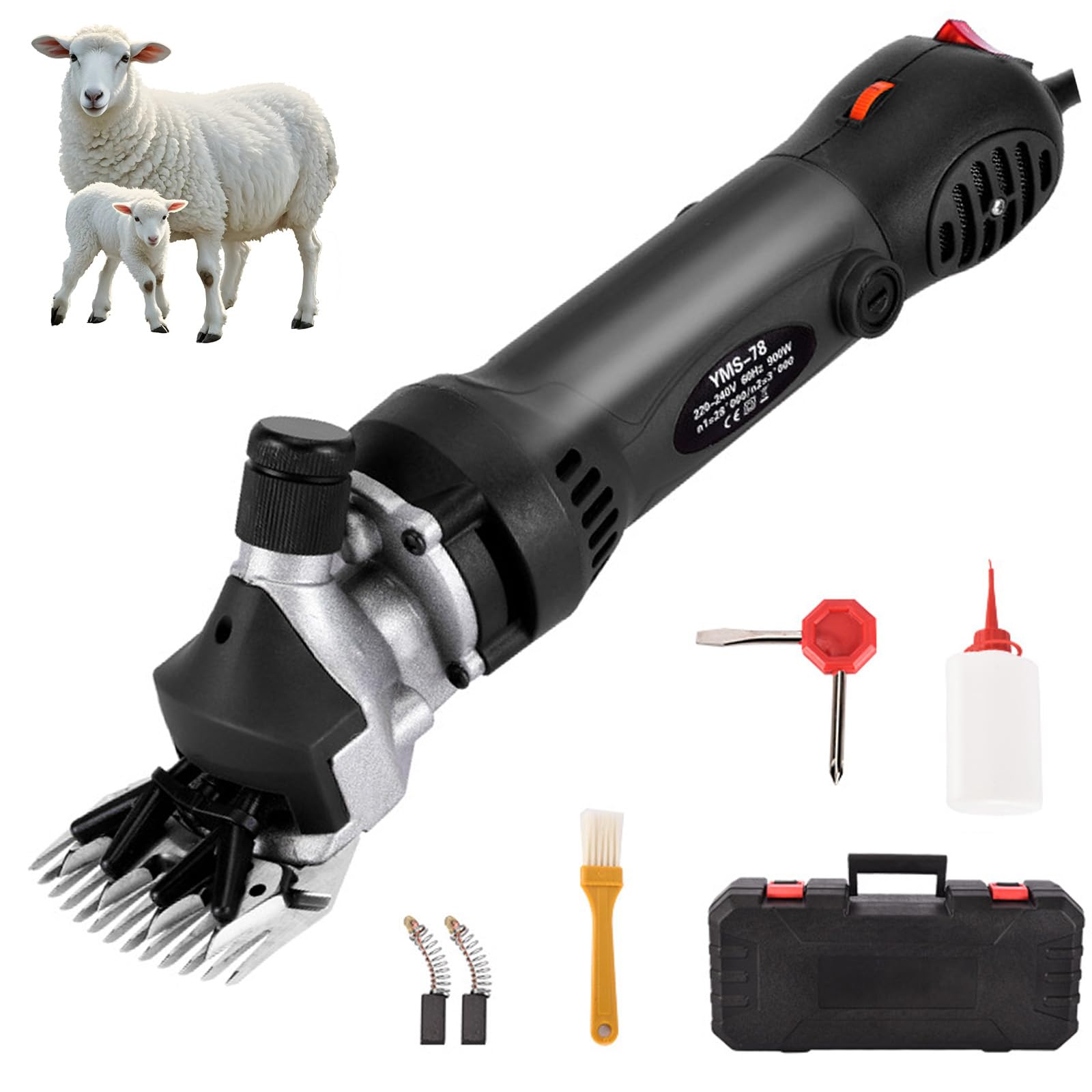 Tijeras Eléctricas para Ovejas 900W, 6-Velocidades Tijeras Profesionales para Ovejas, Cortadora de Pelo de Ganado de Granja,Ovejas, Lana, Cabras Corte de Pelo de Ganado de Granja