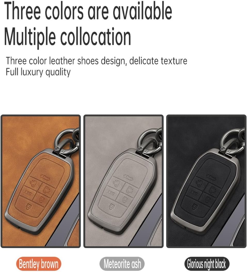SANRILY Metal Leather 6 Button Smart Key Fob Cover Fit for Toyota Sienna 2022 2023 New Voxy Noah 90 Series Alphard Vellfire 30 Series Keyless Key Case with Keychain Brown