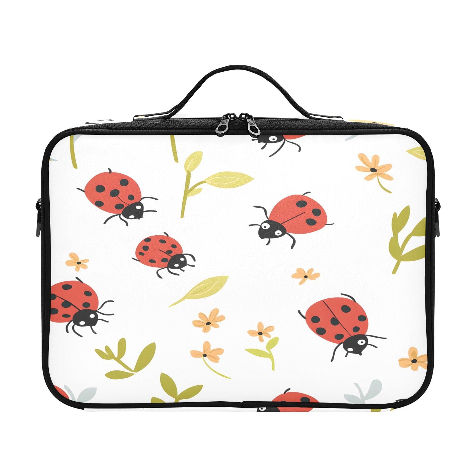 zyrtty Travel Makeup Train Case Ladybug Flowers Plants Pattern Cosmetic Organizer Portable Storage Bag with Adjustable Dividers for Cosmetics Brushes Toiletry Jewelry Digital Accessories