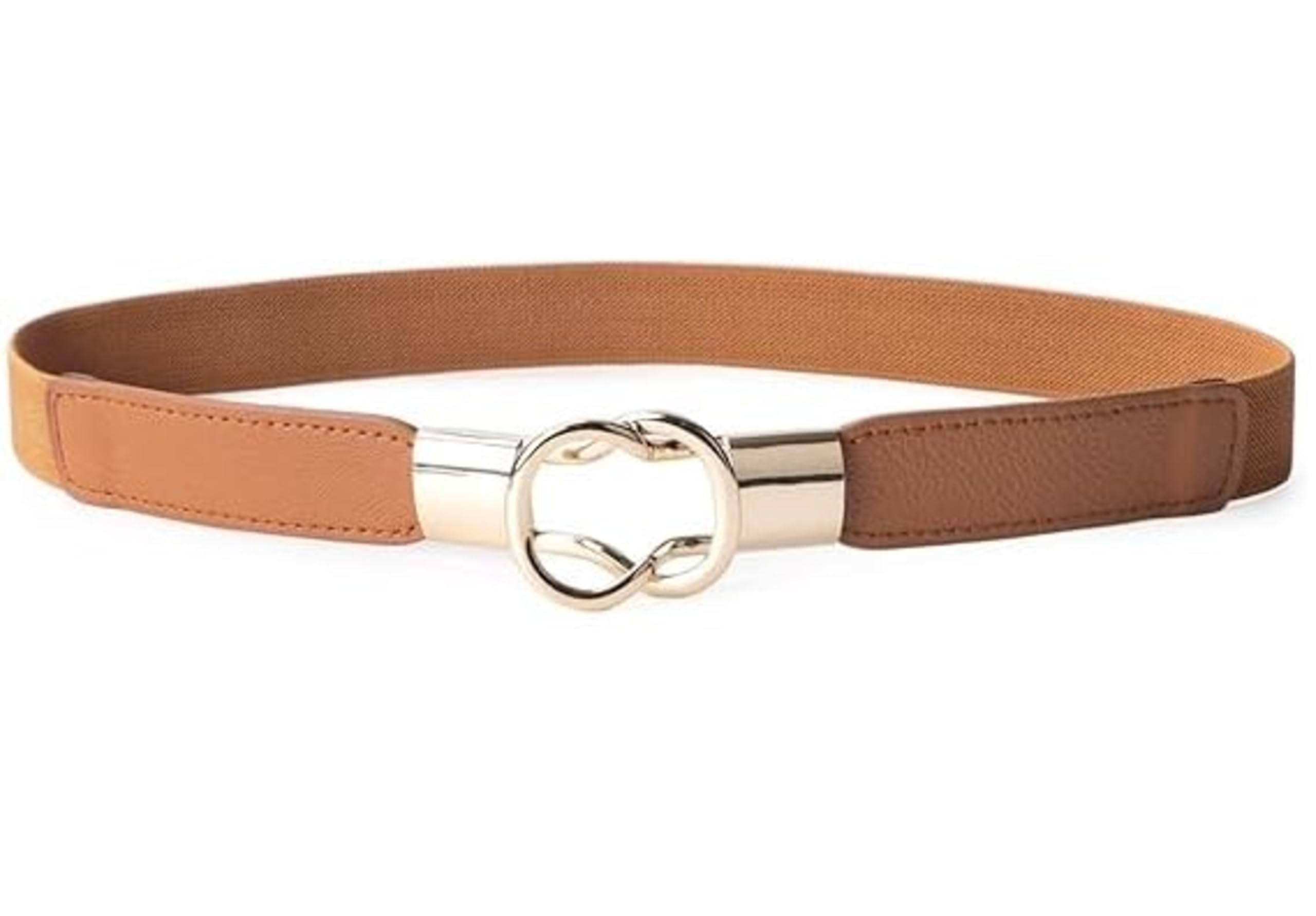 Skinny Women Leather Belt for Dresses, Thin Waist Belt for Jeans Pants with Gold Buckle-RUBBER BELT-BROWN-image-19