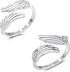 Angel Wings Ring Gold Over 925 Sterling Silver Adjustable Feather