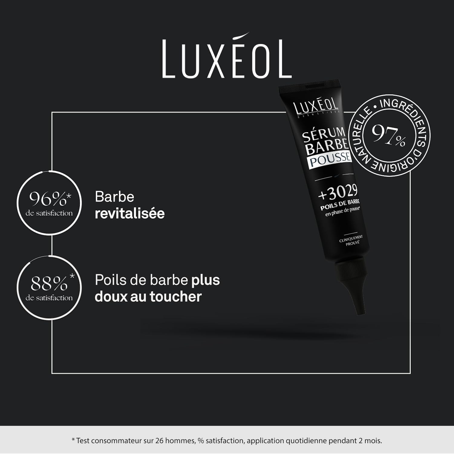 LUXÉOL - Sérum Barbe Pousse - Densité & Epaisseur - Aide À La Pousse De La Barbe & Amélioration Du Poils - Fabriqué En France - 60ml