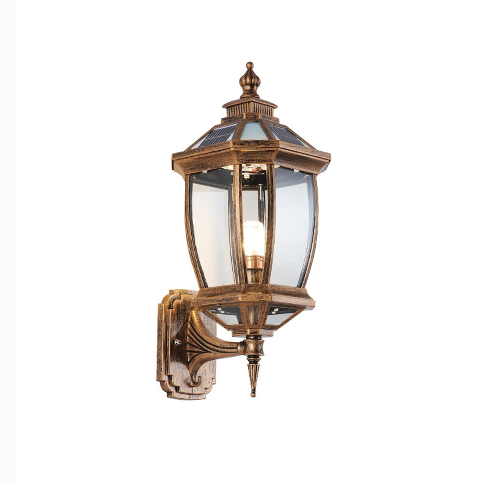 OZBMA Solar Exterior Wall Lantern, Outdoor European Light, Bronze Aluminum with Clear Glass, Waterproof Porch Lamp for Villa, Patio, Balcony, Facade, Courtyard, Front Walkway Cottage