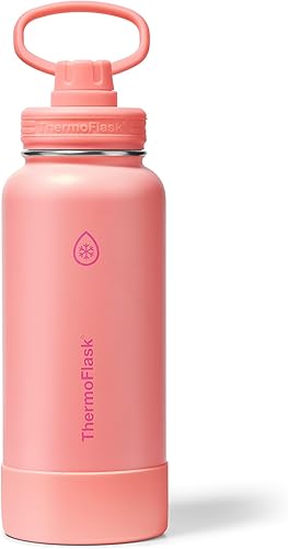 Miniatura 14 de ThermoFlask - Botella de agua de acero inoxidable aislada al vacío de doble pared, 32 onzas con tapa con canalón, rosa impactante Rosado