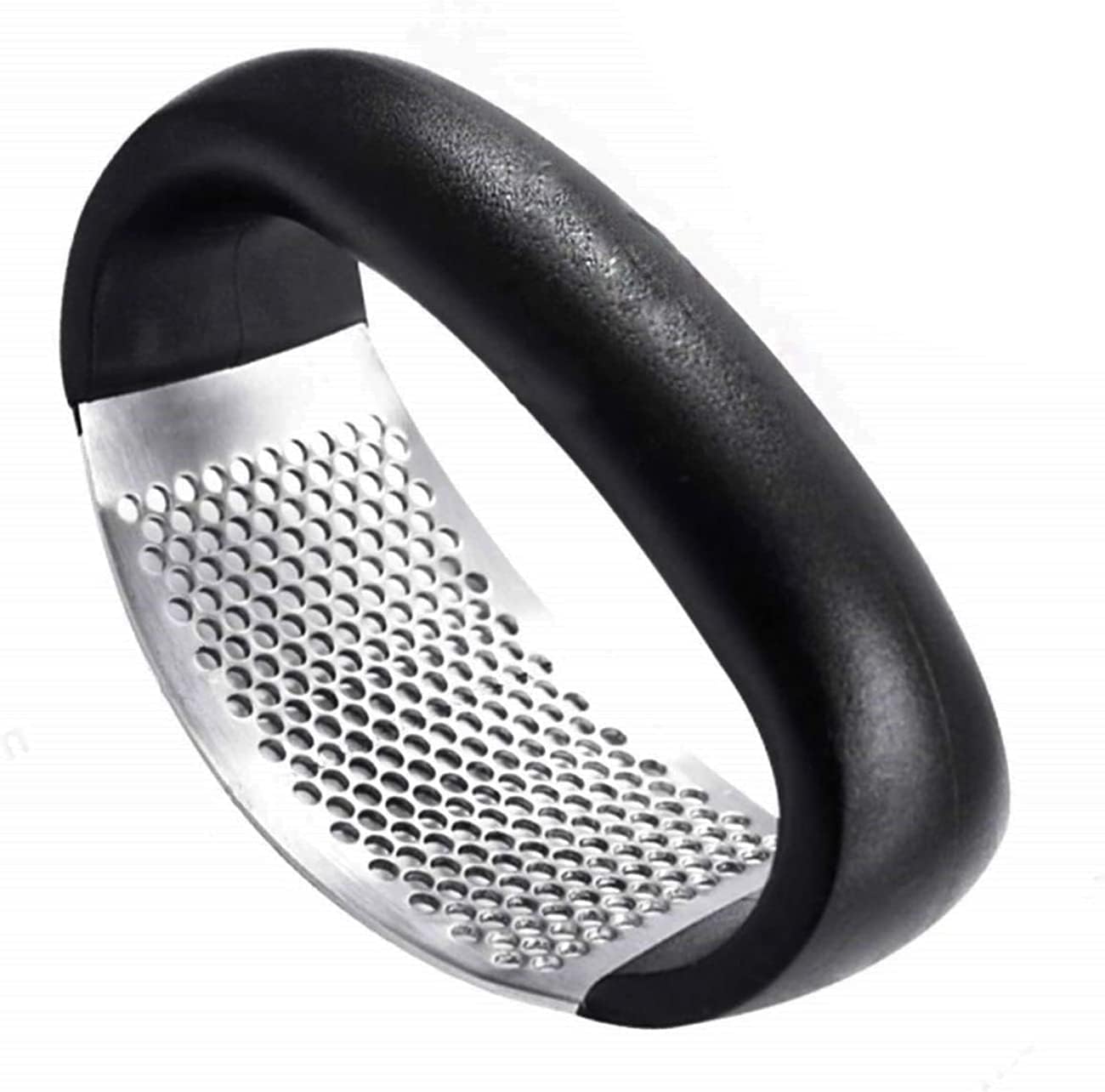 Garlic Press Stainless Steel Crusher and Rocker Plastic Portable Ginger Mincer Squeezer Chopper with Handle Manual Garlic Presser Curved Grinding Slicer Cooking Gadgets Tool for Kitchen