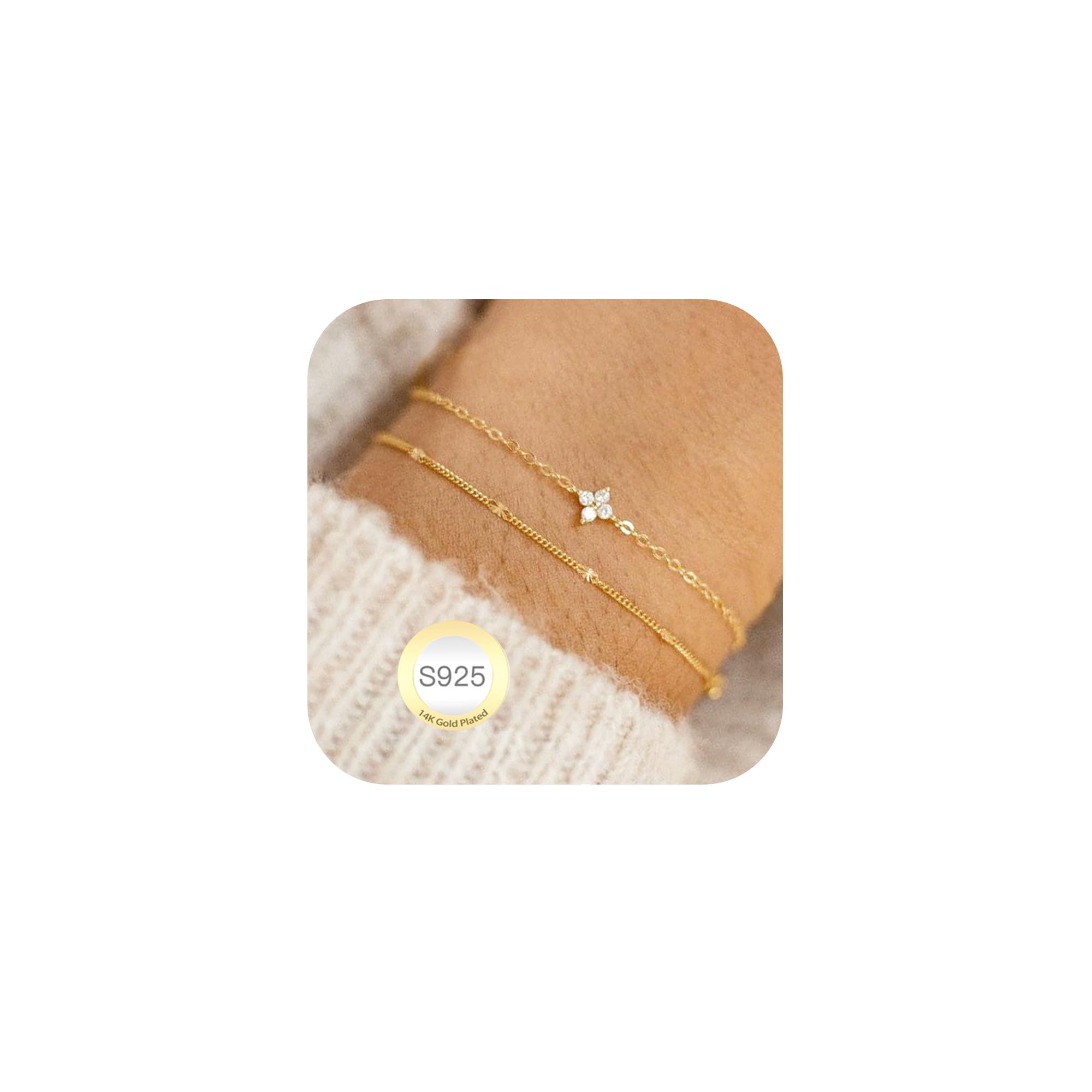 Avotto 925 Silber Armband für Damen Mädchen Hypoallergene Gold Layered Armbänder Silber Doppel Armbänder Einstellbare Stackable Armband Geburtstag Geschenke für Damen Mädchen Schmuck