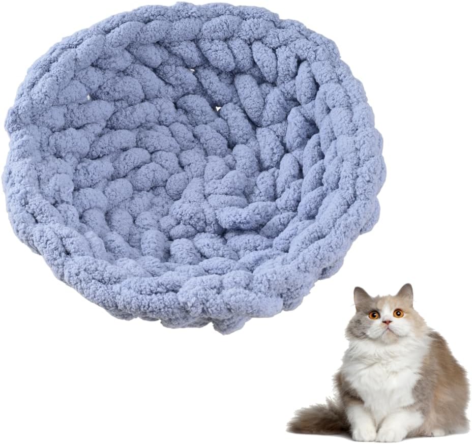 MiOYOOW Cat Bed Mat, Warm Knitted Cats Pad Soft Chenille Puppy Cushion Mat for Cats Kittens Small Medium Dogs