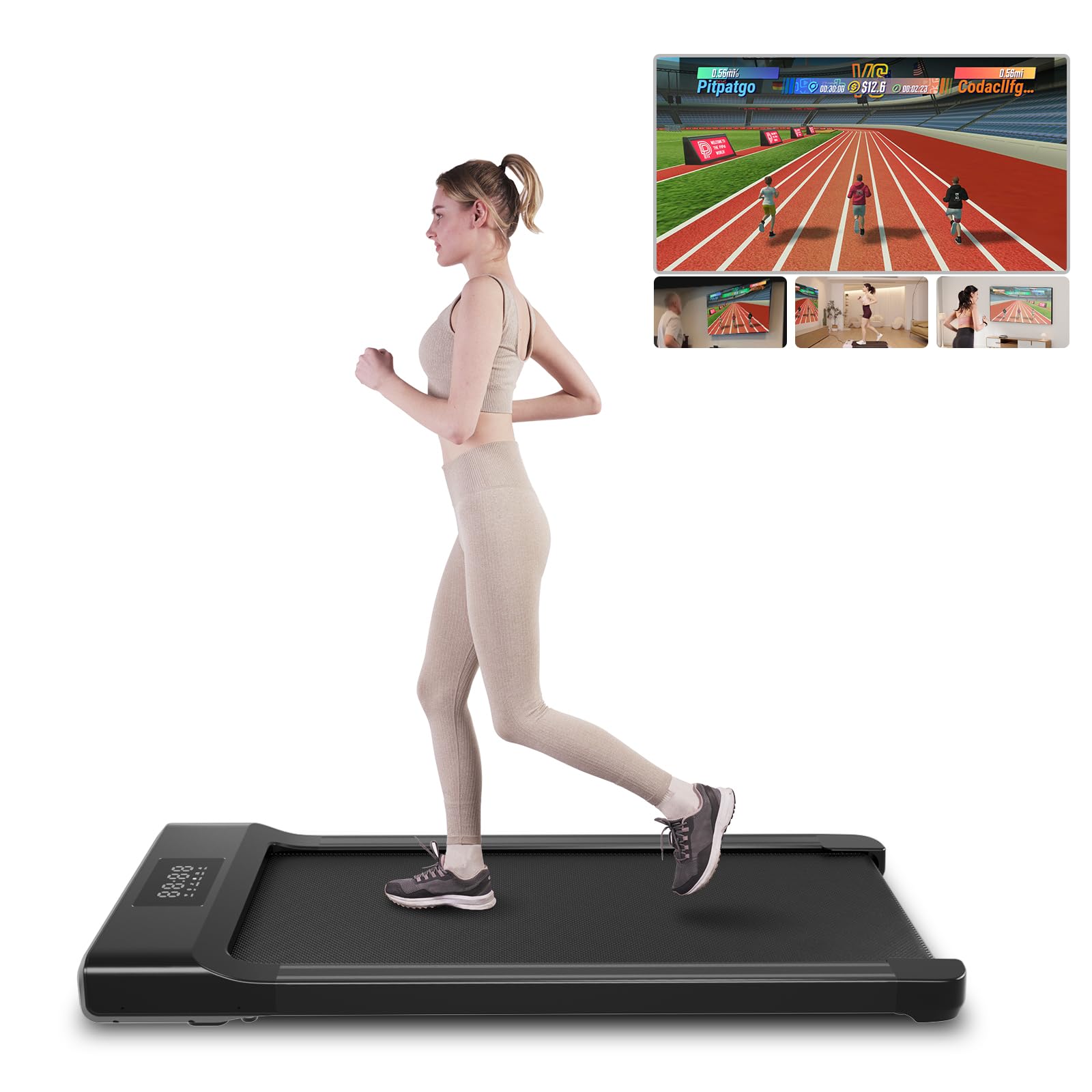 Superun Raceable Walking Pad Suitable for High-tech Equipment, 136KG 159KG Capacity Under Desk Treadmill, Walking Treadmill with APP Control Walking Machine with Multi-Runner Races, Home Delivery