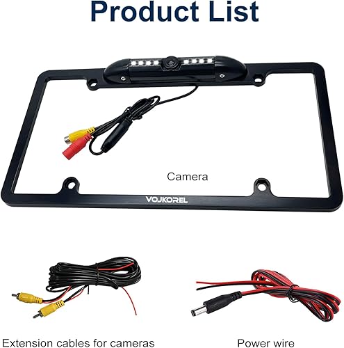 Miniatura 7 de VOJKOREL Cámara de respaldo con marco de matrícula con 8 LED cámara de visión trasera 170 Ultra-HD visión nocturna impermeable cámara de respaldo