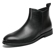 Mens Boots Genuine Leather Side Zip Plain Toe Leather Boots for Men Simple
