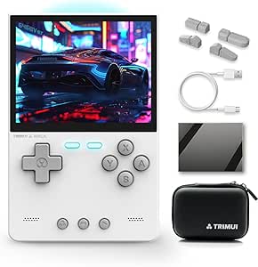Trimui Brick Handheld Game Console 3.2-inch 1024*768 IPS Screen 3000mAh Trimui-Brick Opensource System with Portable Case and Screen Protector White