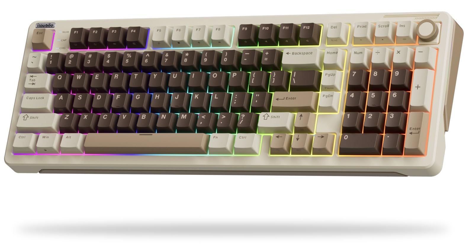 iLovBee B98 Creamy Keyboard with Number Pad RGB Wireless Gaming Keyboard w Knob Bluetooth 2 4Ghz USB Wired
