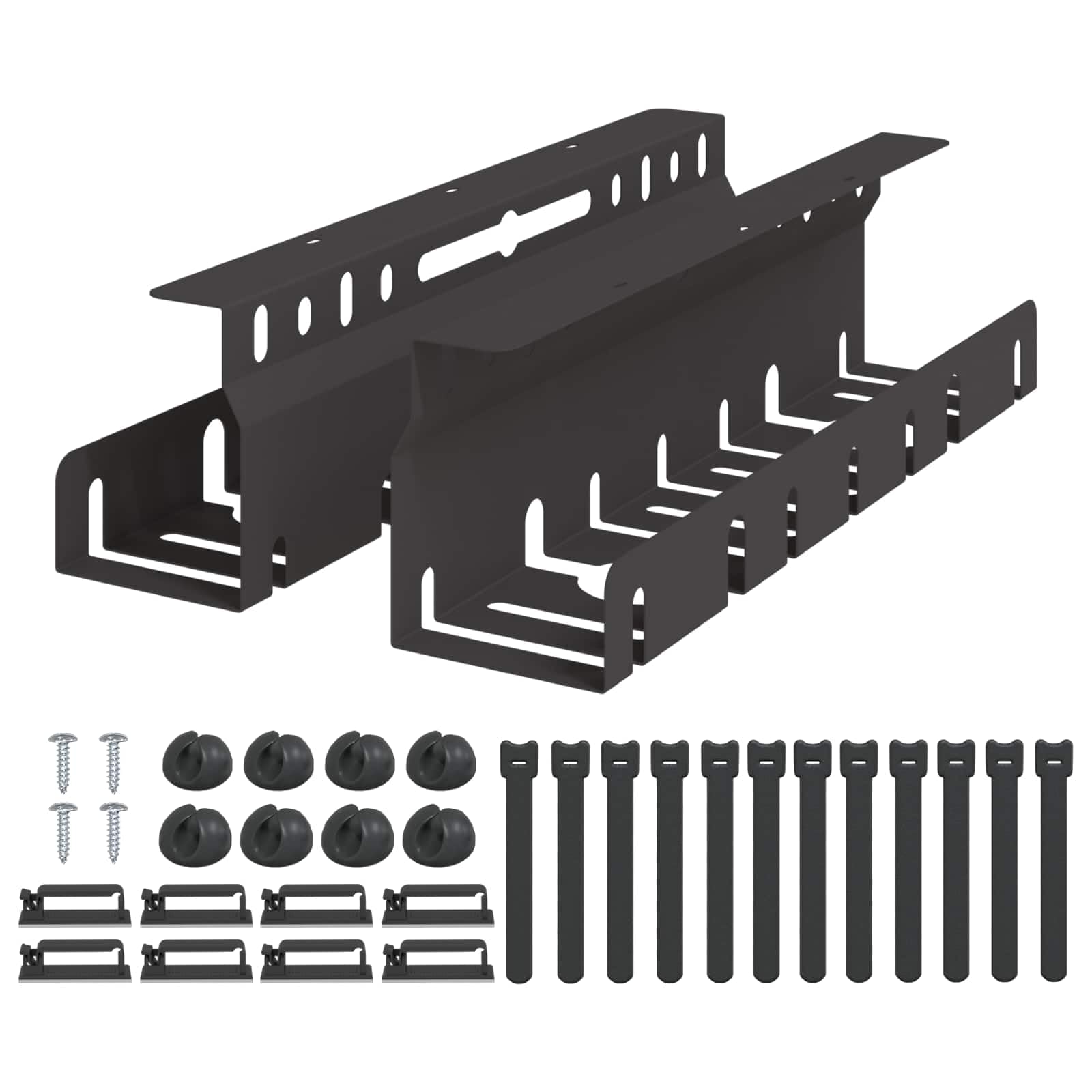 Gestión de cables para escritorio, juego de 2 unidades – Bandeja para cables de acero para el orden en el lugar de trabajo – Negro 43 x 9 x 11,5 cm