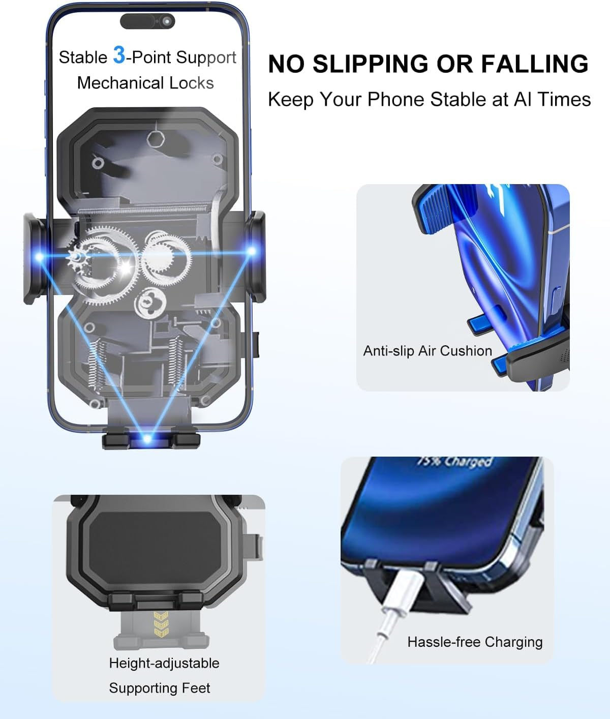 Supporto per telefono con maniglia per auto, [braccio in metallo resistente agli urti] Supporto universale per telefono per auto, camion, pick-up, SUV, furgone, escavatore, caricatore