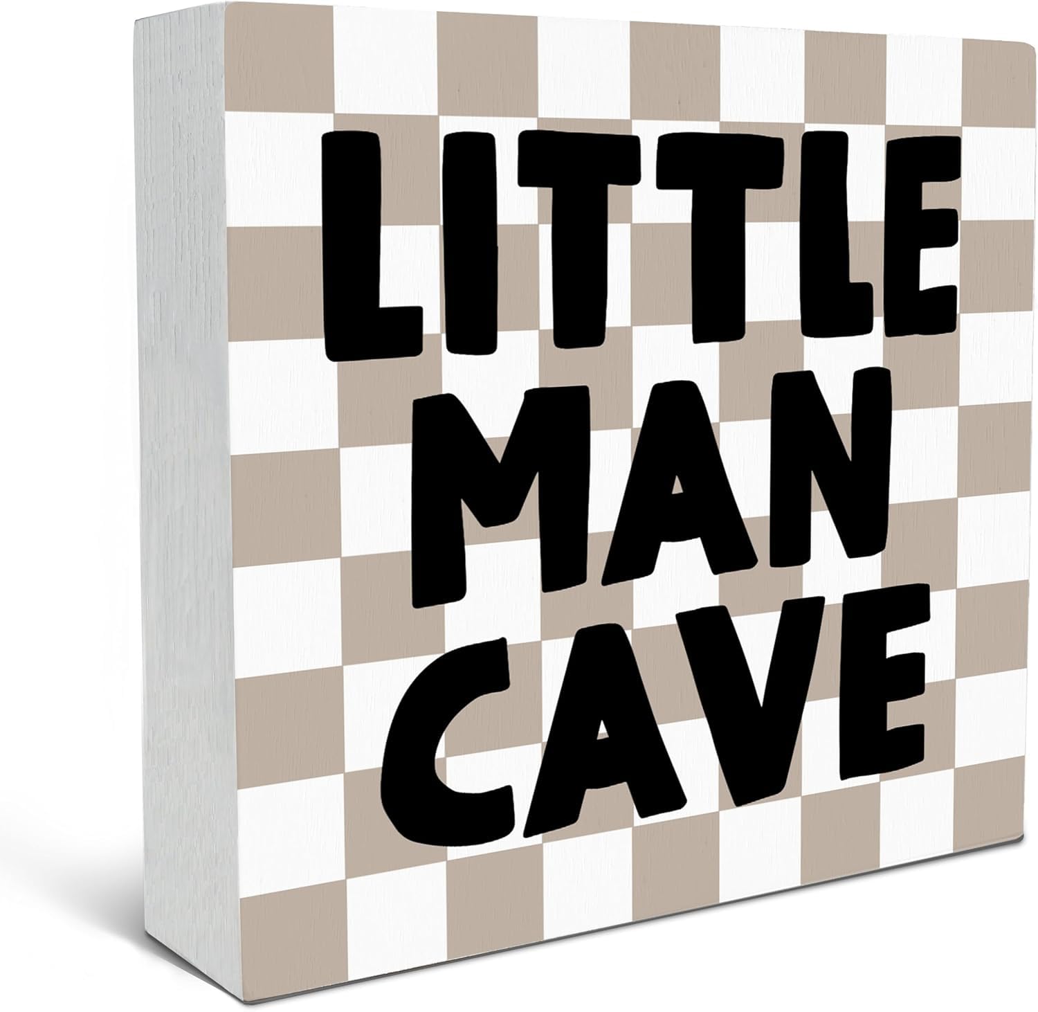 Little Man Cave Box Sign 7x7 Inch Buffalo Check Decorative Sign