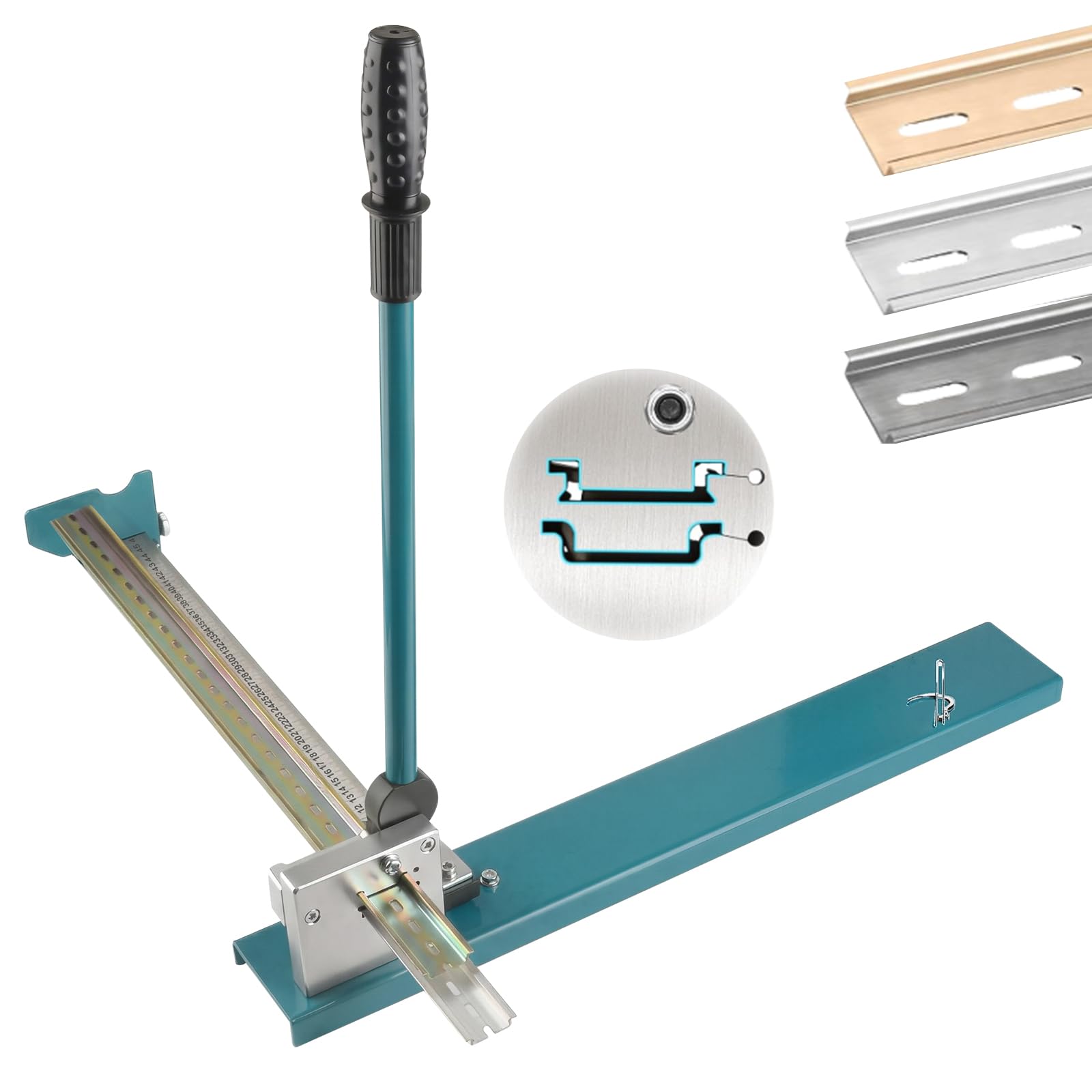 Hutschienen Schneider mit 50-cm-Maßband, Doppelloch-Schienen-Schneidemaschine, Rutschfester Griff und Präzisionsklinge, Schienenschneider Manueller für Stahl-/Aluminium-/Eisenschienen