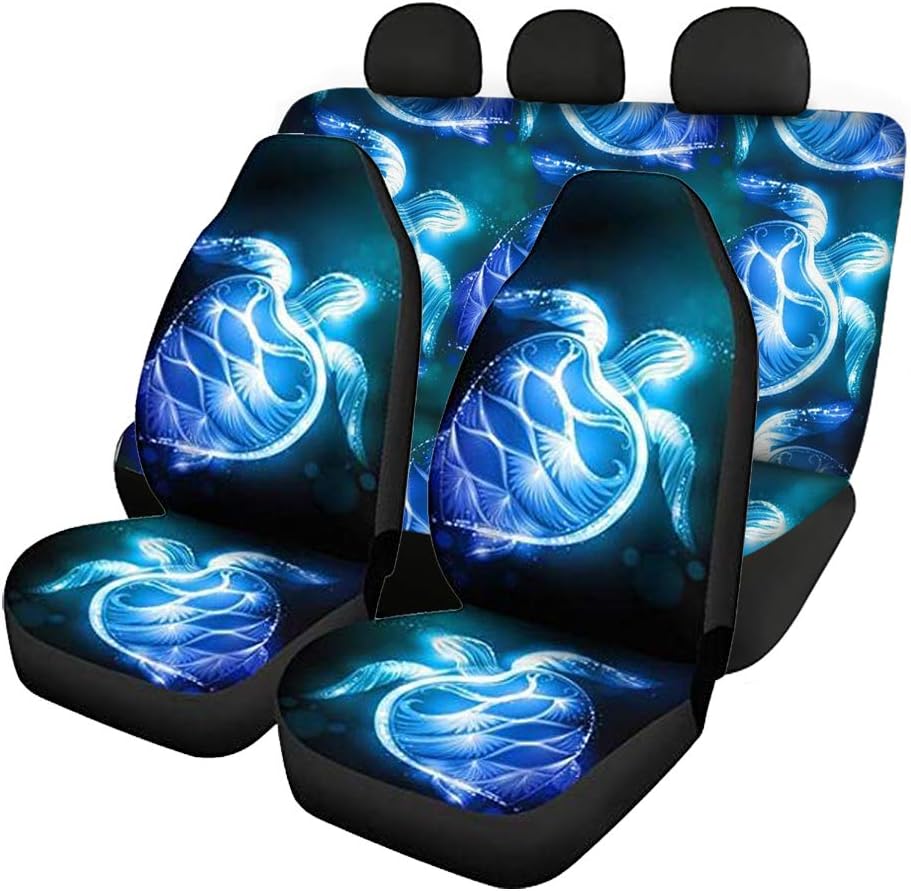 JOAIFO Neon Sea Turtle Print Car Seat Covers Breathable Polyester Auto Seat Protectors Decor Front & Back Seat Cushion,Set of 4