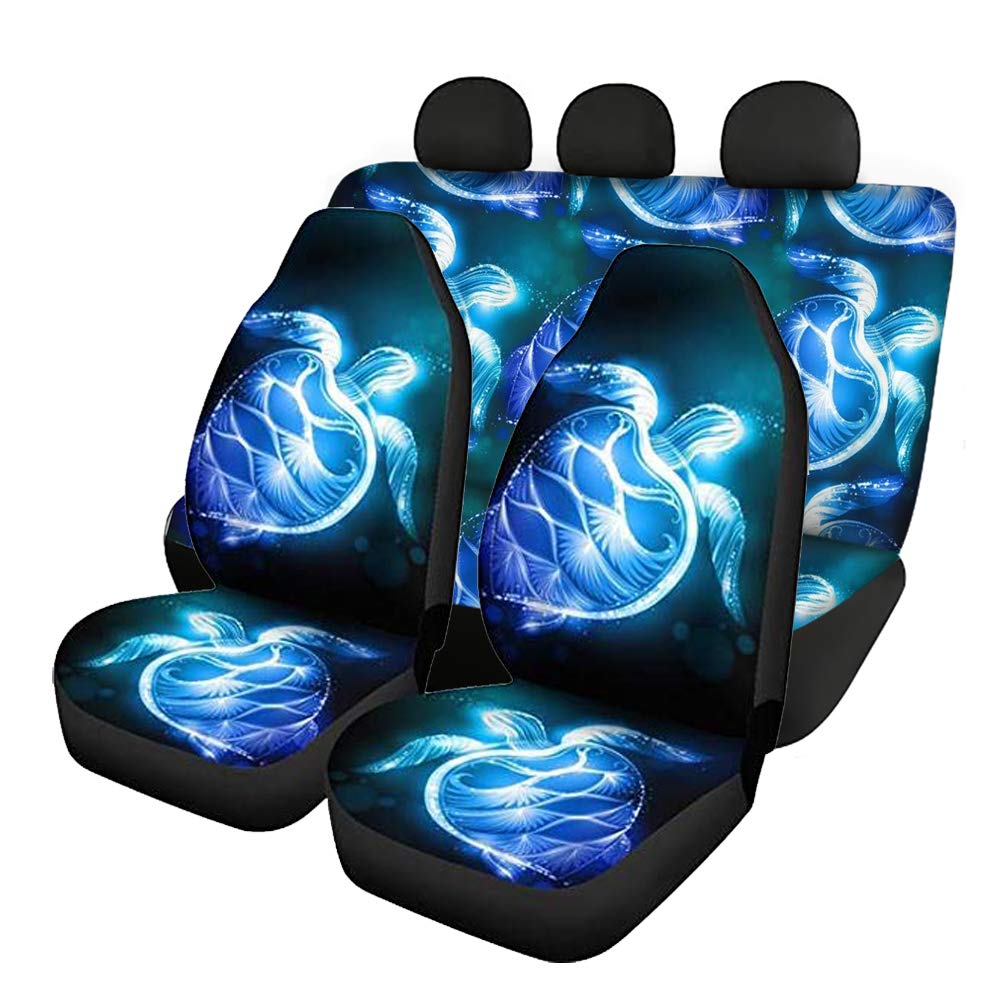 JOAIFO Neon Sea Turtle Print Car Seat Covers Breathable Polyester Auto Seat Protectors Decor Front & Back Seat Cushion,Set of 4