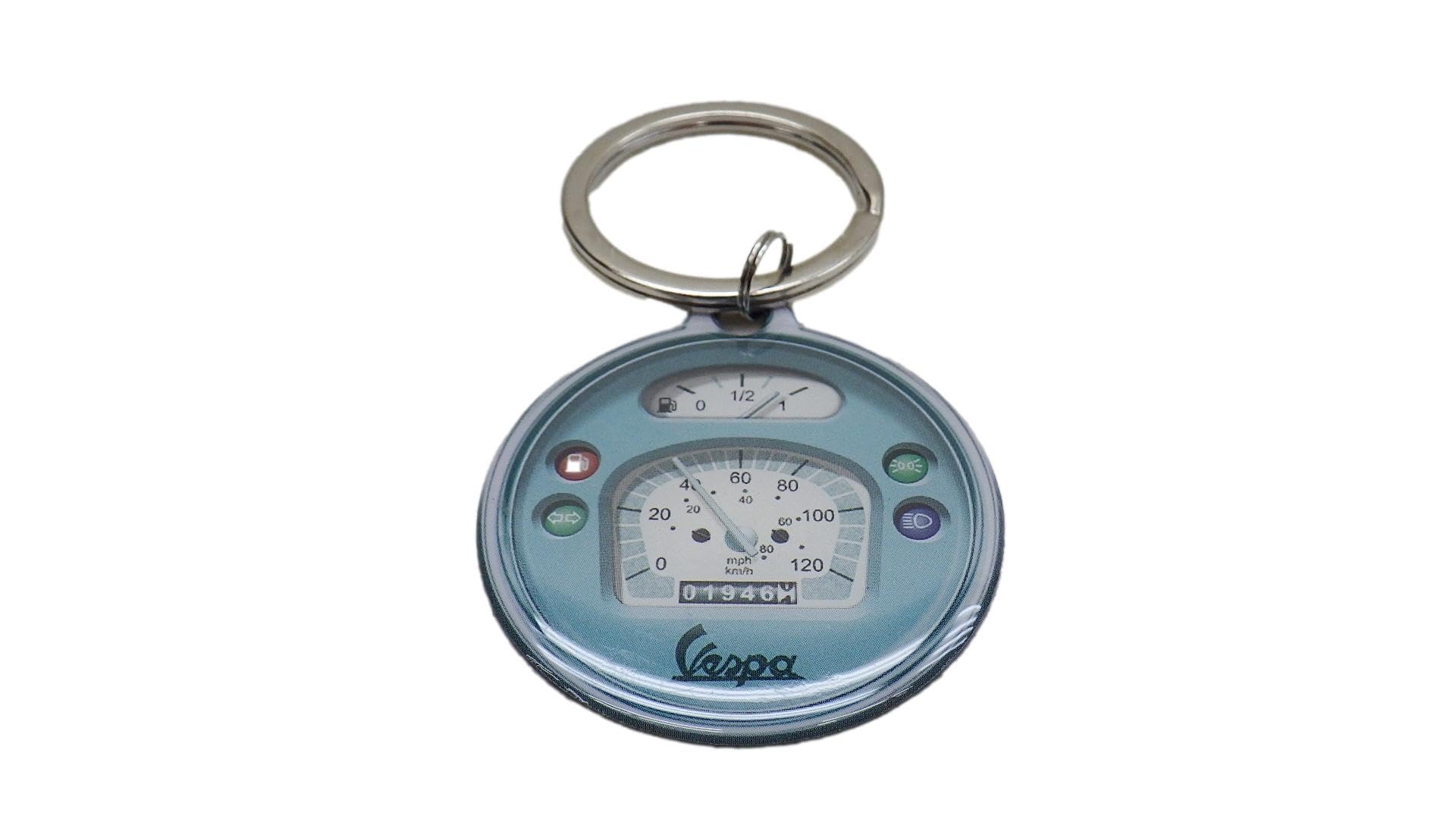 Vespa Round Speedometer Key Chain Key Ring Vespa, blue