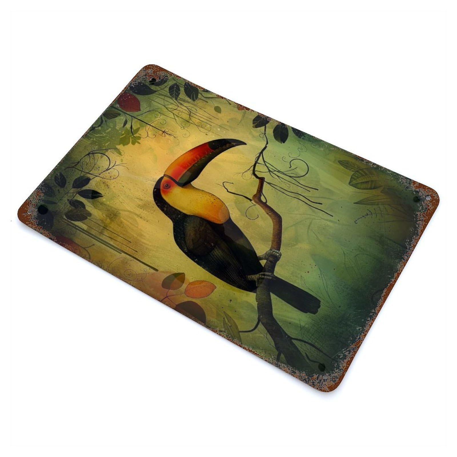 Jungle Toucan Perch Rust Effect Tin Sign 11.8"x7.9", Ideal for Cafe, Home Bar And Lounge Decor