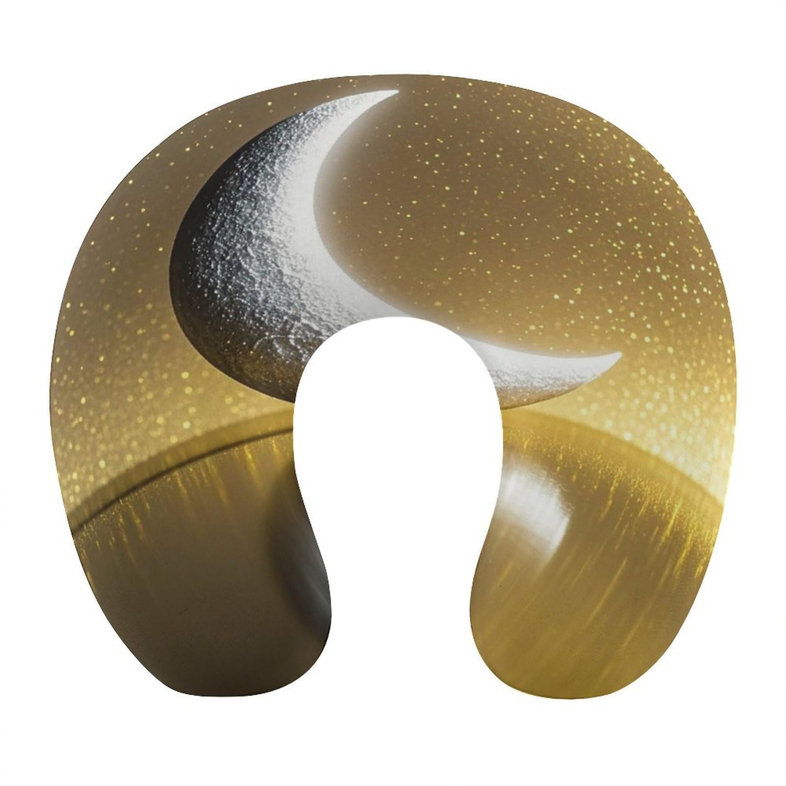 FekiLoot Golden Background and Crescent Moon Travel Pillow Comfortable U Shape Memory Foam Pillows Neck and Head Support Portable Travel Neck Pillow Suitable for Planes Trains Self-Driving Cars