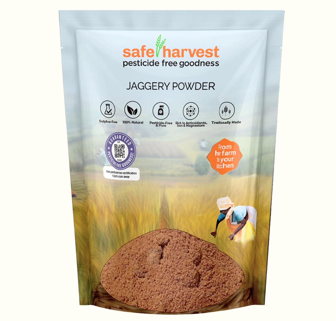 Safe Harvest Jaggery Powder | Pesticide-Free | Okra-Purified & Chemical-Free | Traditionally Crafted | Sourced from Women Farmers | Tested for 231 Pesticides | 500 g