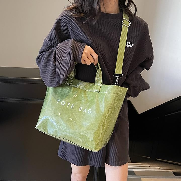 PVC Tote Bag for Women,Letters Print Large Clear Hobo Shoulder Bag,Trendy Clear Crossbody with Adjustable Strap2