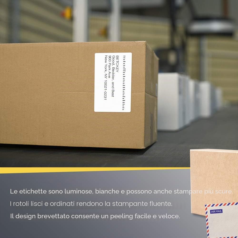 BETCKEY - 102mm x 64mm(4 in x 2,5 in) Perforated Etichette Termiche per Spedizione e Uso Multiplo Compatibile con stampanti Zebra e altre [10 Rotoli/6200 Etichette]
