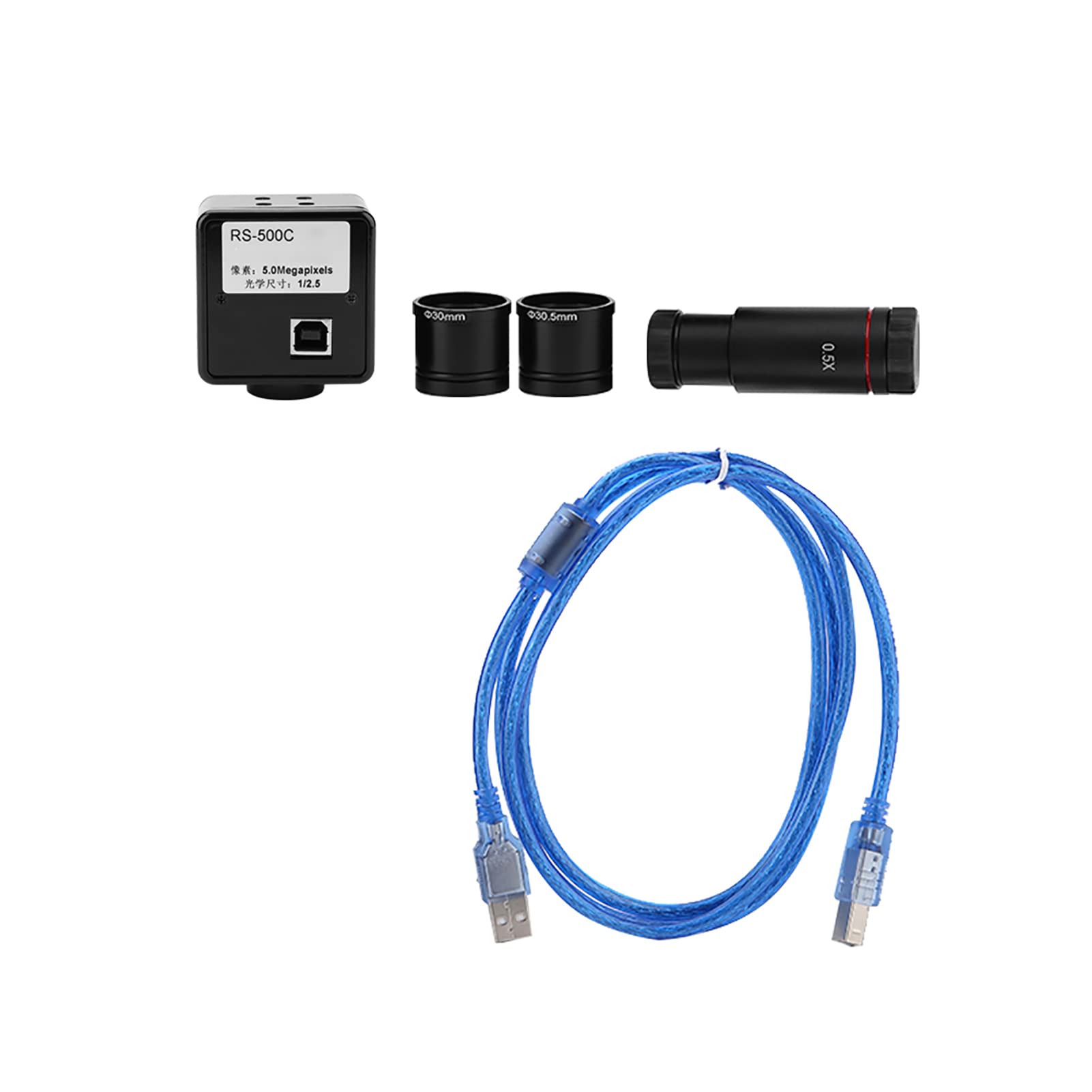 USB-Mikroskopkamera, 5 MP, 2592 X 1944, Auflösung, 0,5-fache Verkleinerung, Objektivadapter für Trinokulare Stereomikroskope, 30 Fps Video bei 640 X 480, 23,2 Mm Bis 30 Mm und 30, Ringe, für