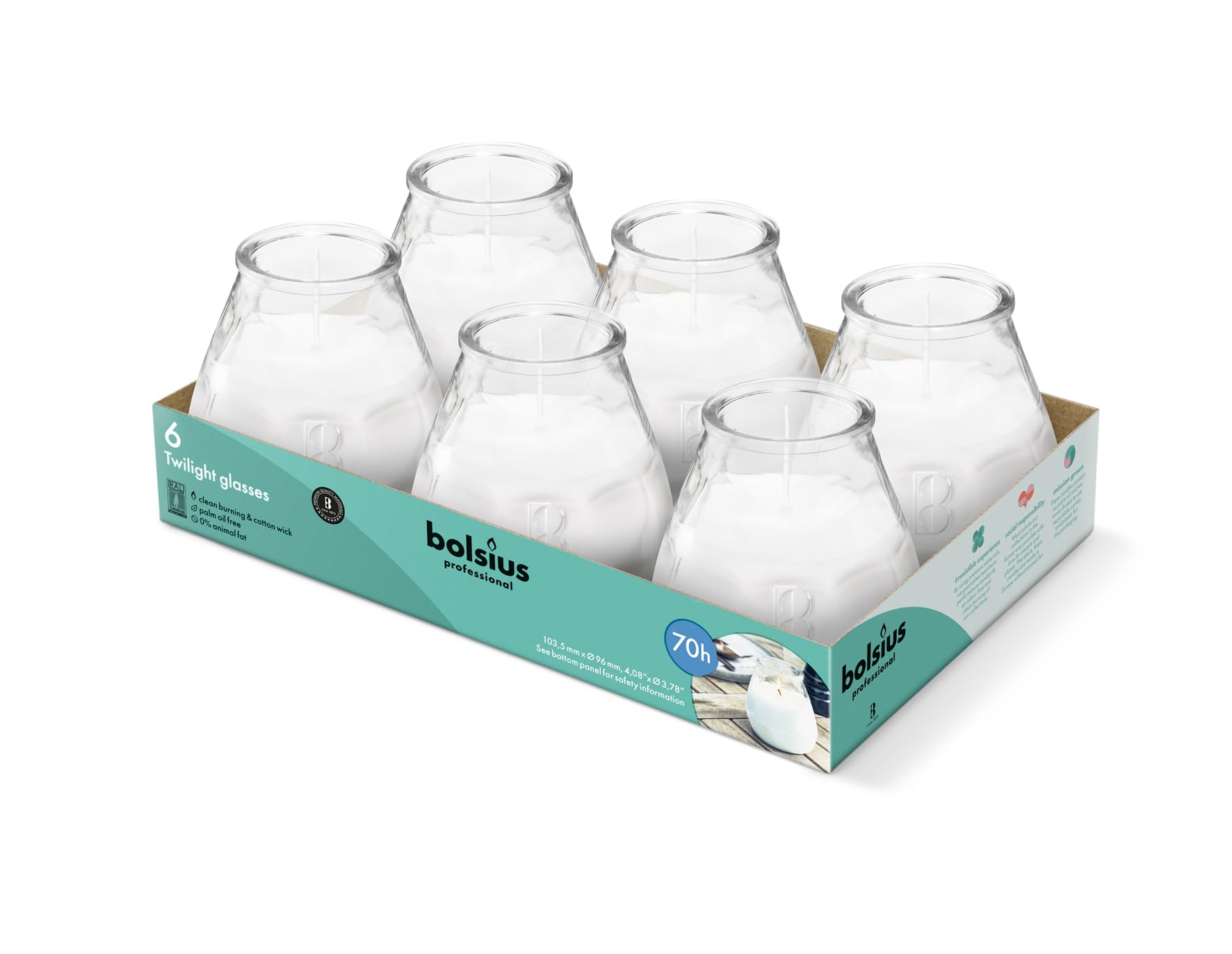 Bolsius, Outdoor Candles, 6 Pieces, in Glass, Transparent, Burning Time 8 Hours, No Palm Oil, Clean Burning, Cotton Wick