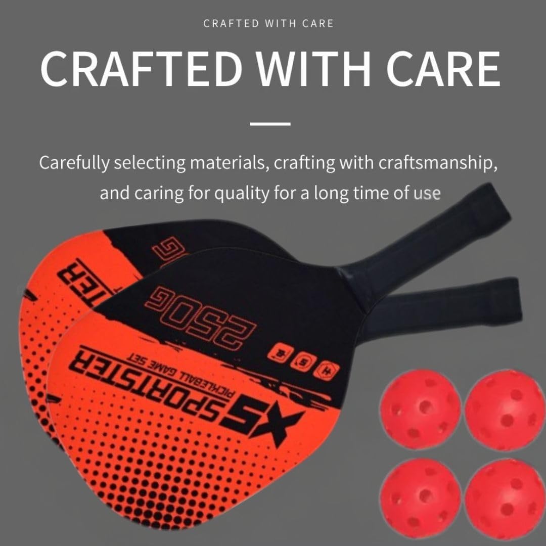 Qwick Click Wood Pickleball Paddles Kit, 4 Balls & Bag Racket Kids Adults Outdoor Gift Pickleball Paddle (RED) 2