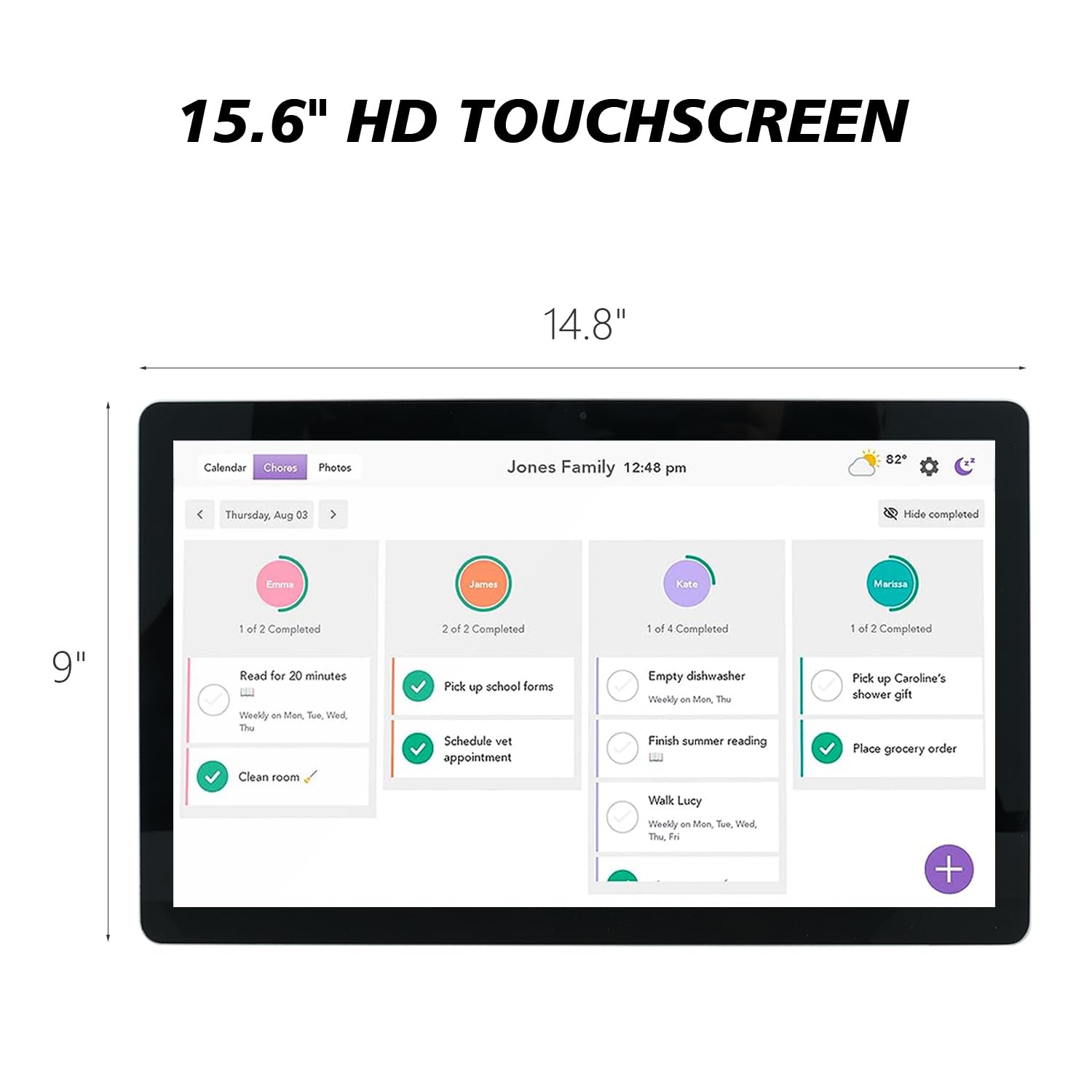 Calendario digital de pantalla táctil de 15.6 pulgadas y planificadores de pared, calendario inteligente de pizarra blanca para tabla de tareas y horario de trabajo, altavoces y cámara